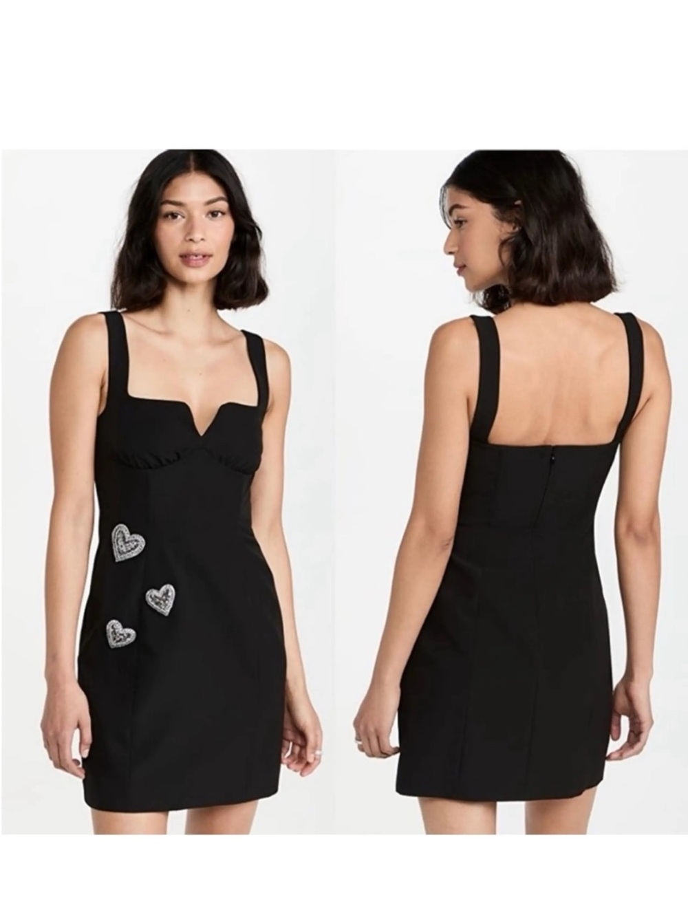 NWT SALONI Hale Black Mini Dress with Silver Heart Appliqués